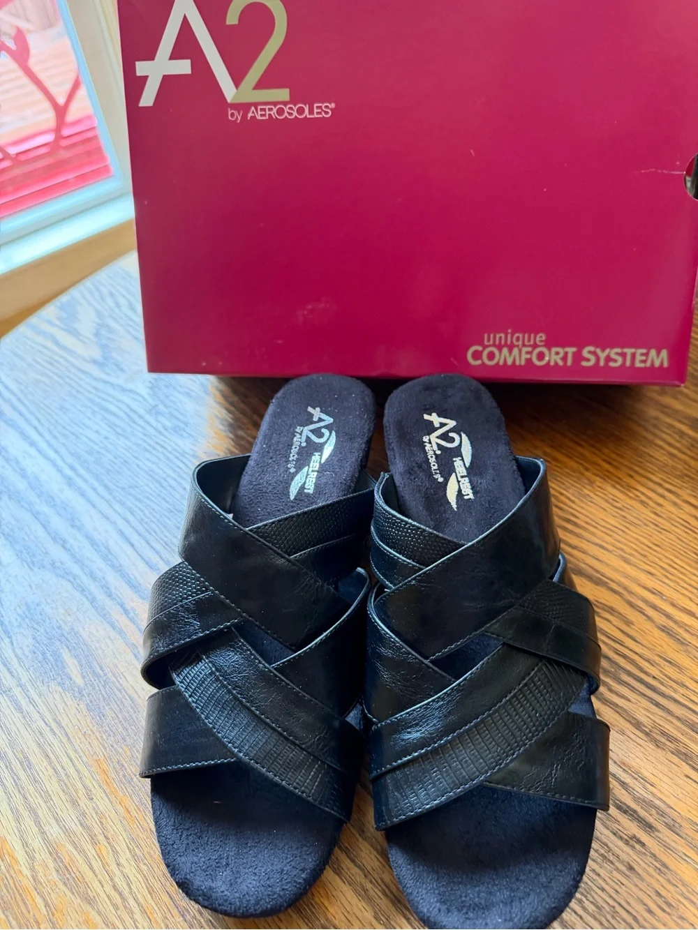 A2 By Aerosoles Black Crisscross Slide Mules
